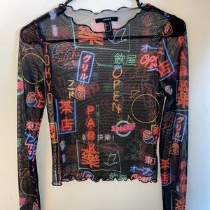 Mesh Graphic Print Top